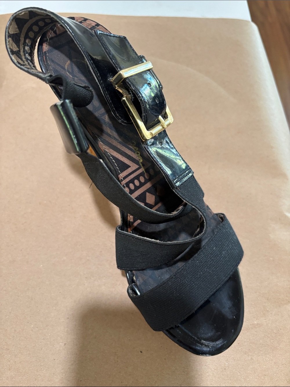 Jessica Simpson Black Strappy Women's Sandal with Gold Buckle
